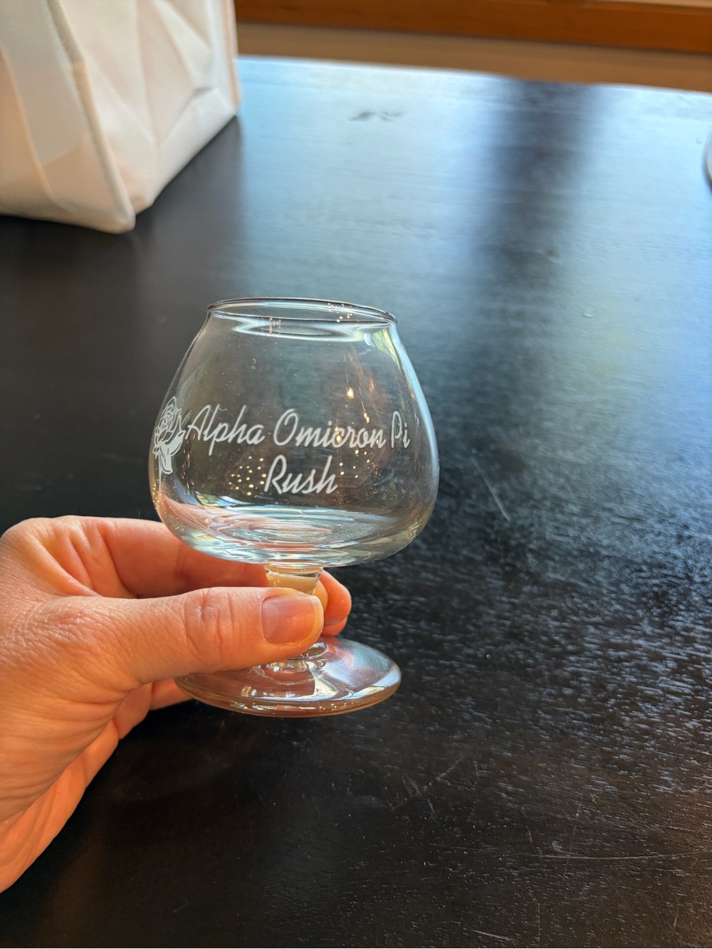 Alpha Omicron Pi Rush Etched Brandy Snifter - Clear Glass